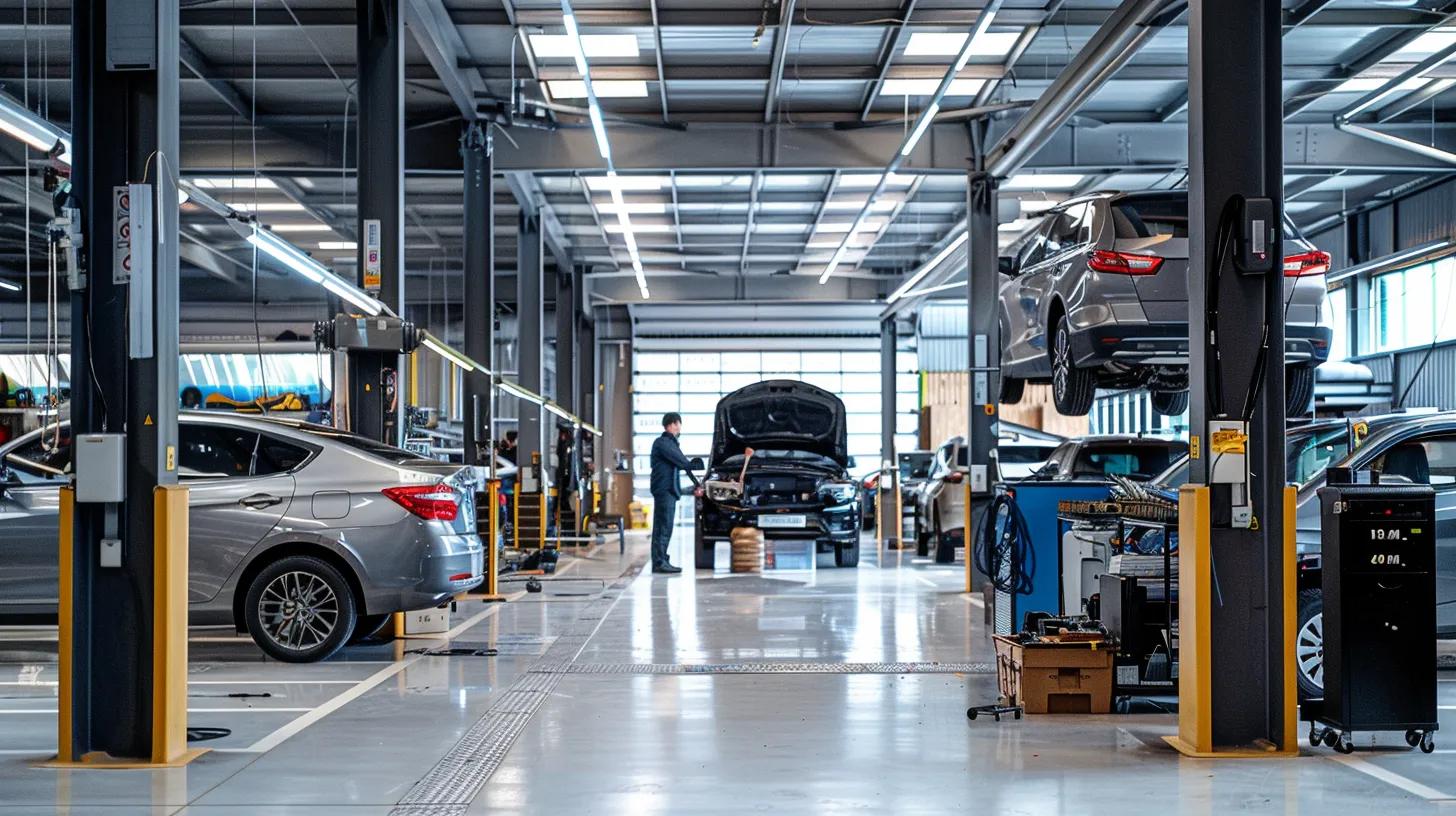 a modern automotive workshop in shepparton, showcasing a skilled technician engaging with a satisfied customer, surrounded by gleaming car repairs and diagnostic equipment that reflect professional service and reliability.