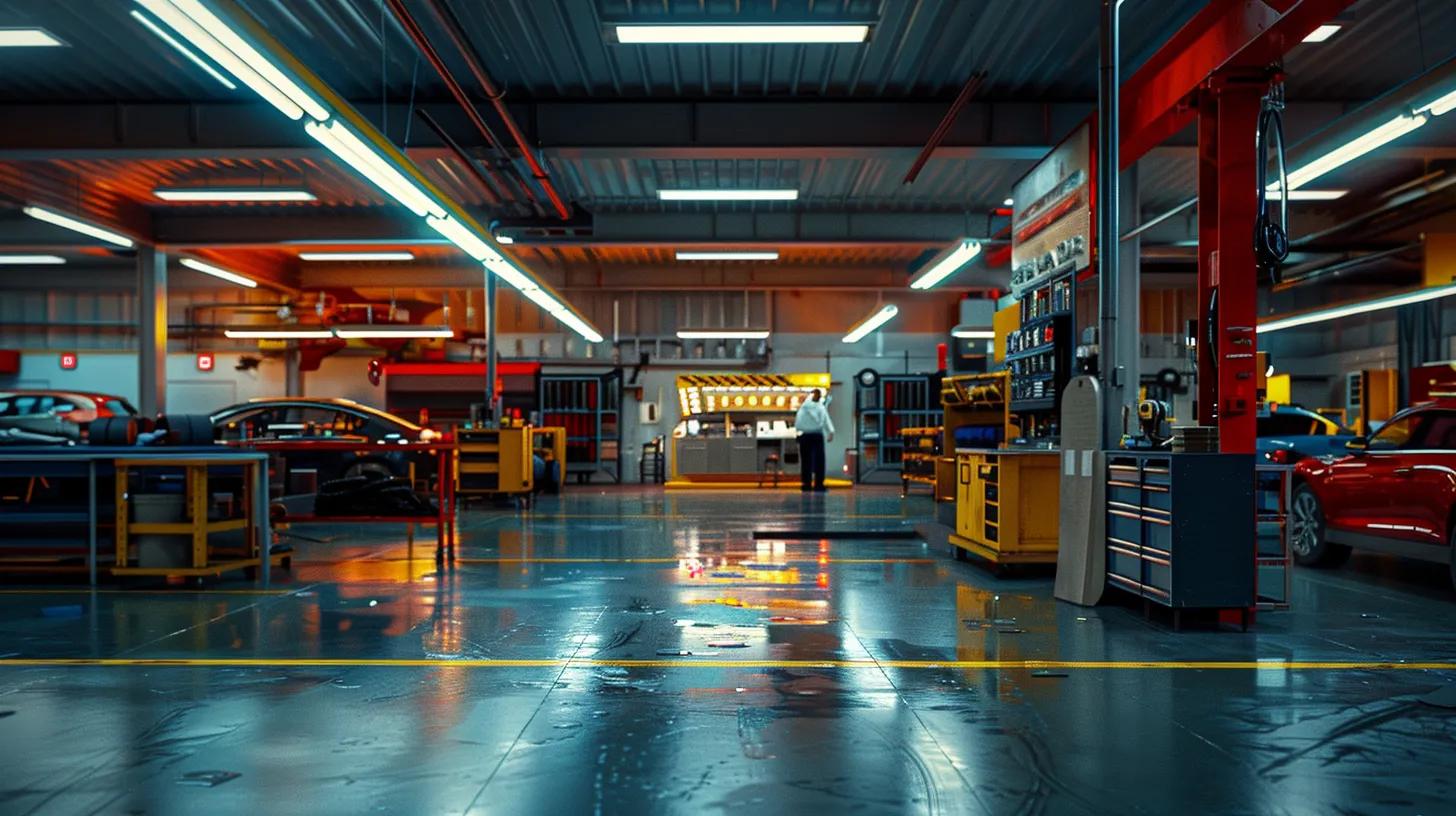 an inviting and modern automotive repair workshop bustling with activity, showcasing skilled technicians at work, bright overhead lights illuminating clean tools and vehicles in various stages of repair, emphasising makar automotive's commitment to affordability and reliability in car maintenance.